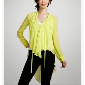 BCBG Max Azria yellow button front ruffle blouse